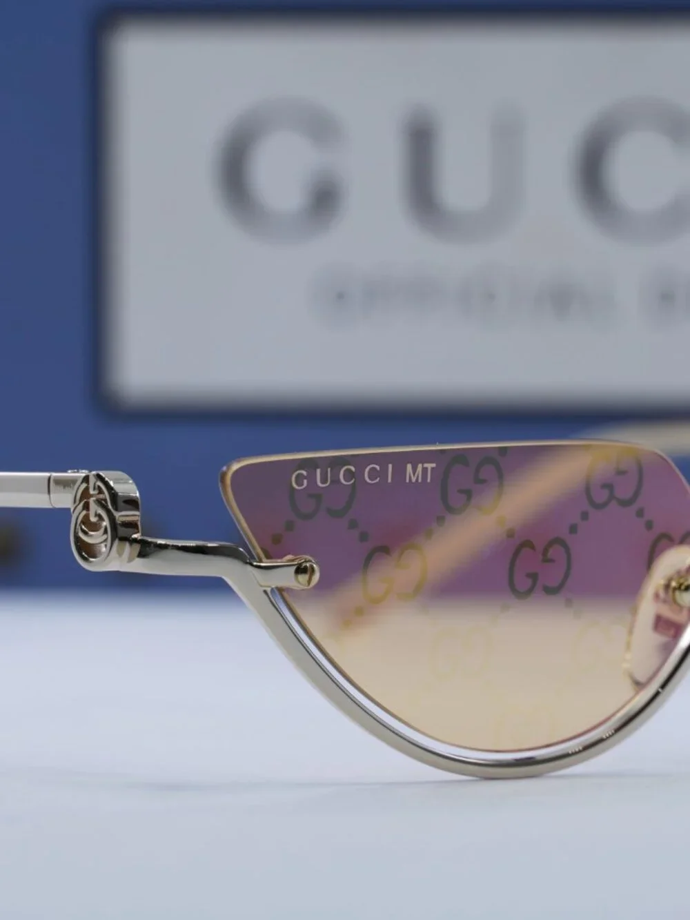 Gucci GG1603S 004 Cat Eye Sunglasses - Gold/Rose Mirror to Dark Yellow